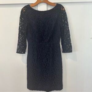 J. Crew Women's Dress Blue Lace Sheer Sleeve Party Cocktail Classic Old  Money 2